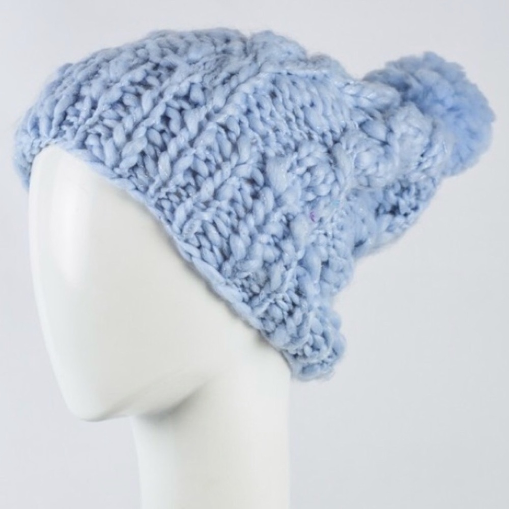 🆕Mariah Blue Marled Chunky Knit Beanie Hat - Picture 2 of 4